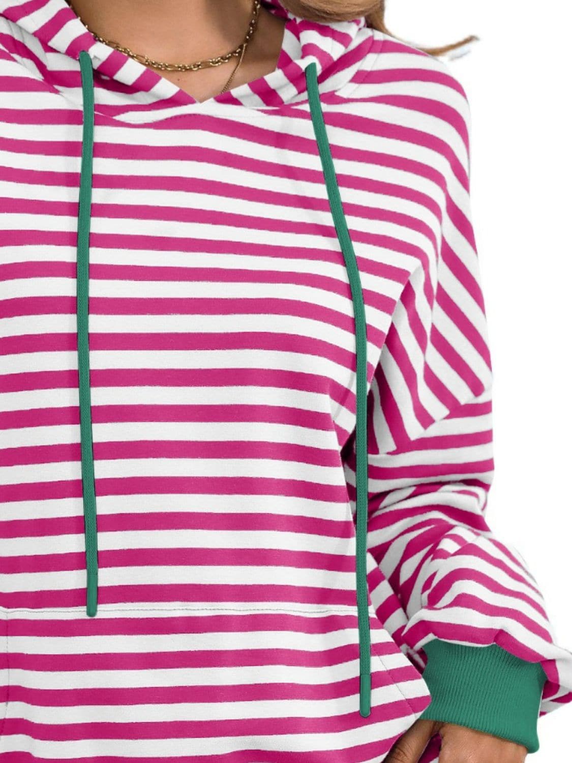 Drawstring Striped Long Sleeve Hoodie.