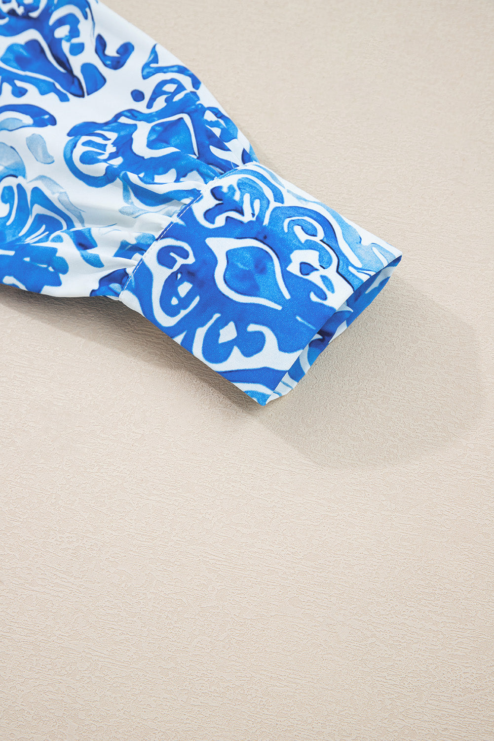 Premium Sky Blue Ethnic Printed Tie Neck Button Puff Sleeve Shirt Dear-Lover Dropshipping