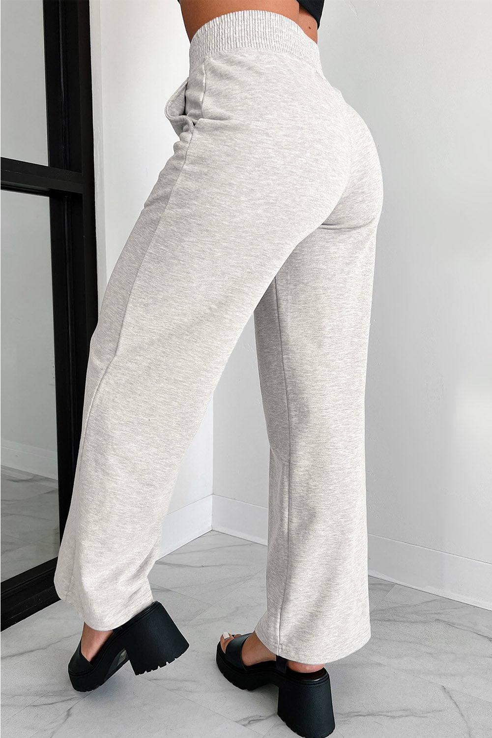 Light grey wide leg lounge pants with trendy cross waist design