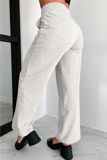 Light grey wide leg lounge pants with trendy cross waist design