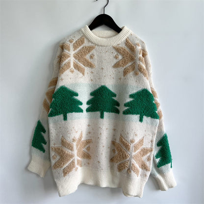 Snowflake Round Neck Long Sleeve Sweater.