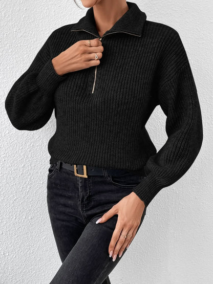 Cozy Honey Acrylic Half Zip Sweater with Dropped Shoulders