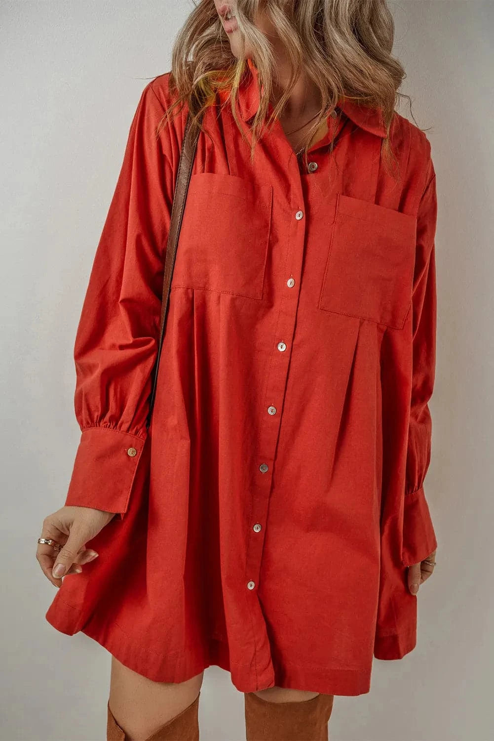 Chic Long Sleeve Shirt Dress with Pockets for Effortless Style