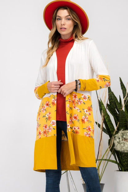 Floral print color block cardigan