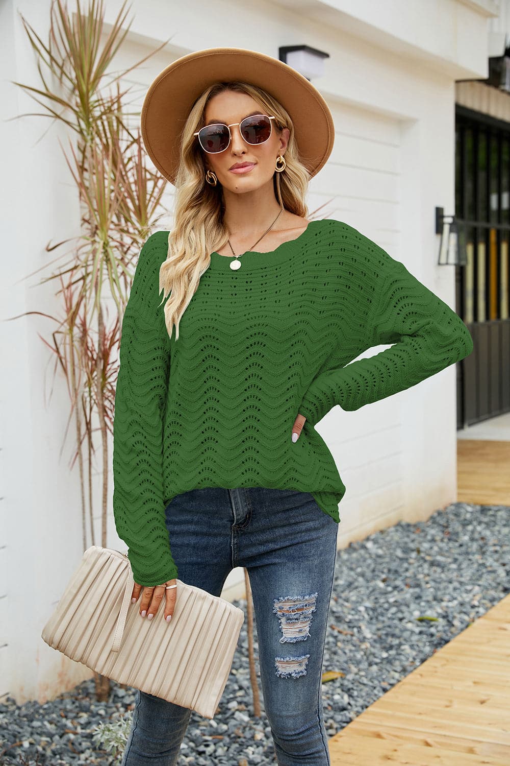 Round Neck Drop Shoulder Sweater.