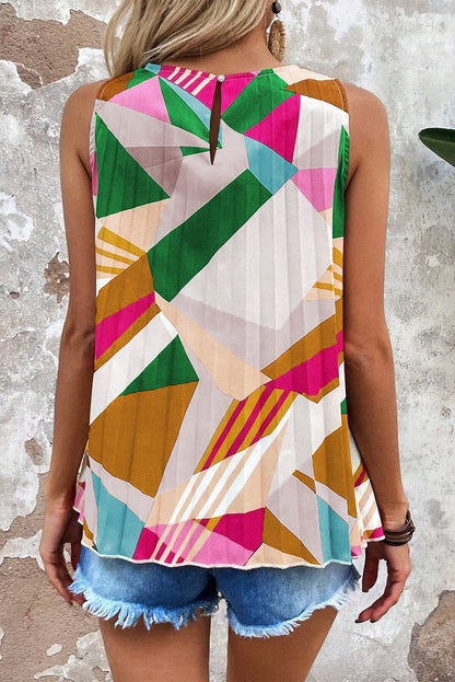 Vibrant geometric print pleated tank top for effortless style