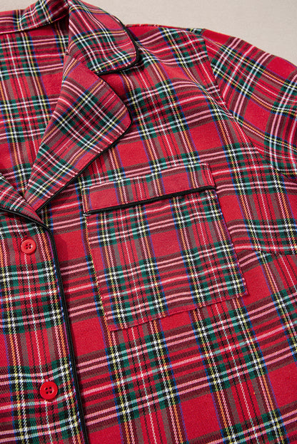 Cozy chic: Plus size red plaid shirt and pants lounge set