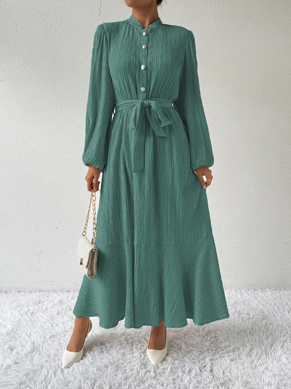 Tie Waist Long Sleeve Dress.