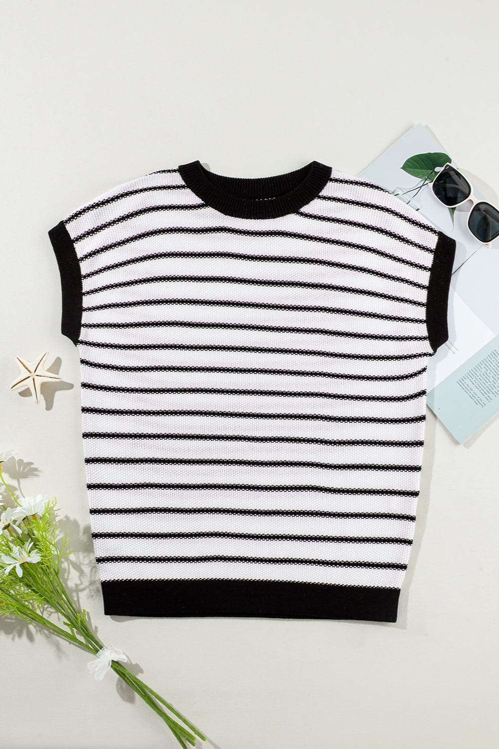 Striped Round Neck Knit Top.