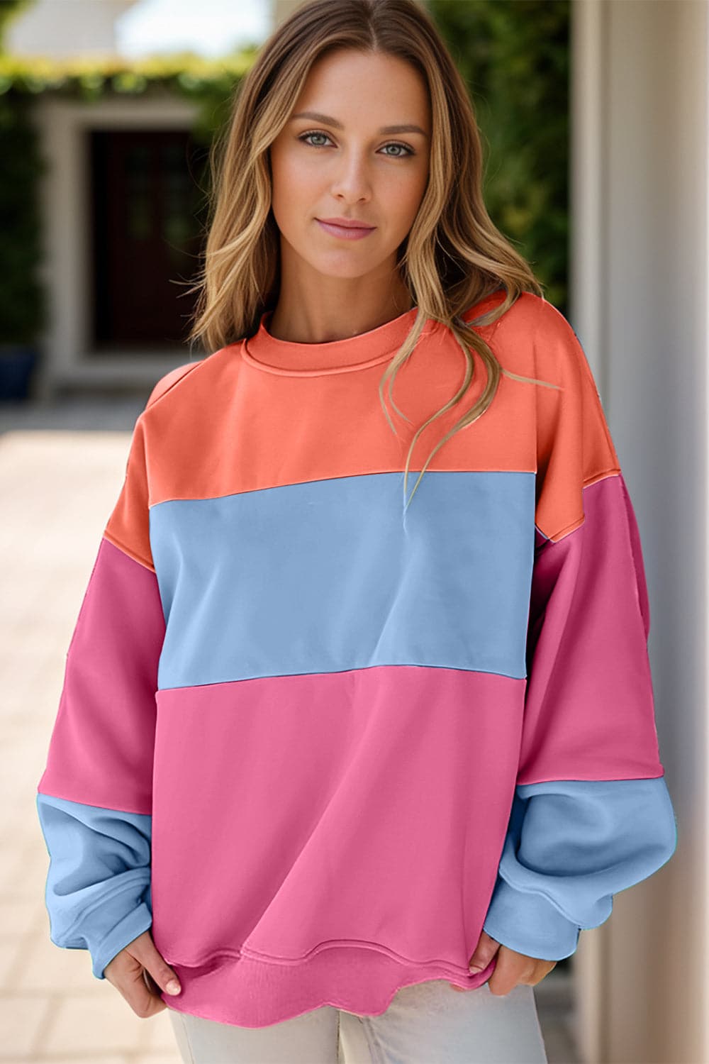 Color Block Round Neck Long Sleeve SweatshirtFeatures: Basic style
Sheer: Opaque
Stretch: No stretch
Material composition: 70% polyester, 30% cotton
Care instructions: Machine wash cold. Tumble dry low.
ImporteLove Salve Color Block Round Neck Long Sleeve SweatshirtSweatshirts & Hoodies