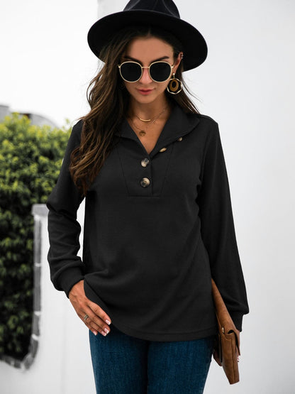 Chic half button long sleeve top