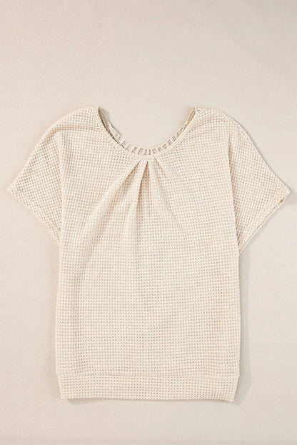 Plus Size Textured Lace Round Neck Short Sleeve T-Shirt.