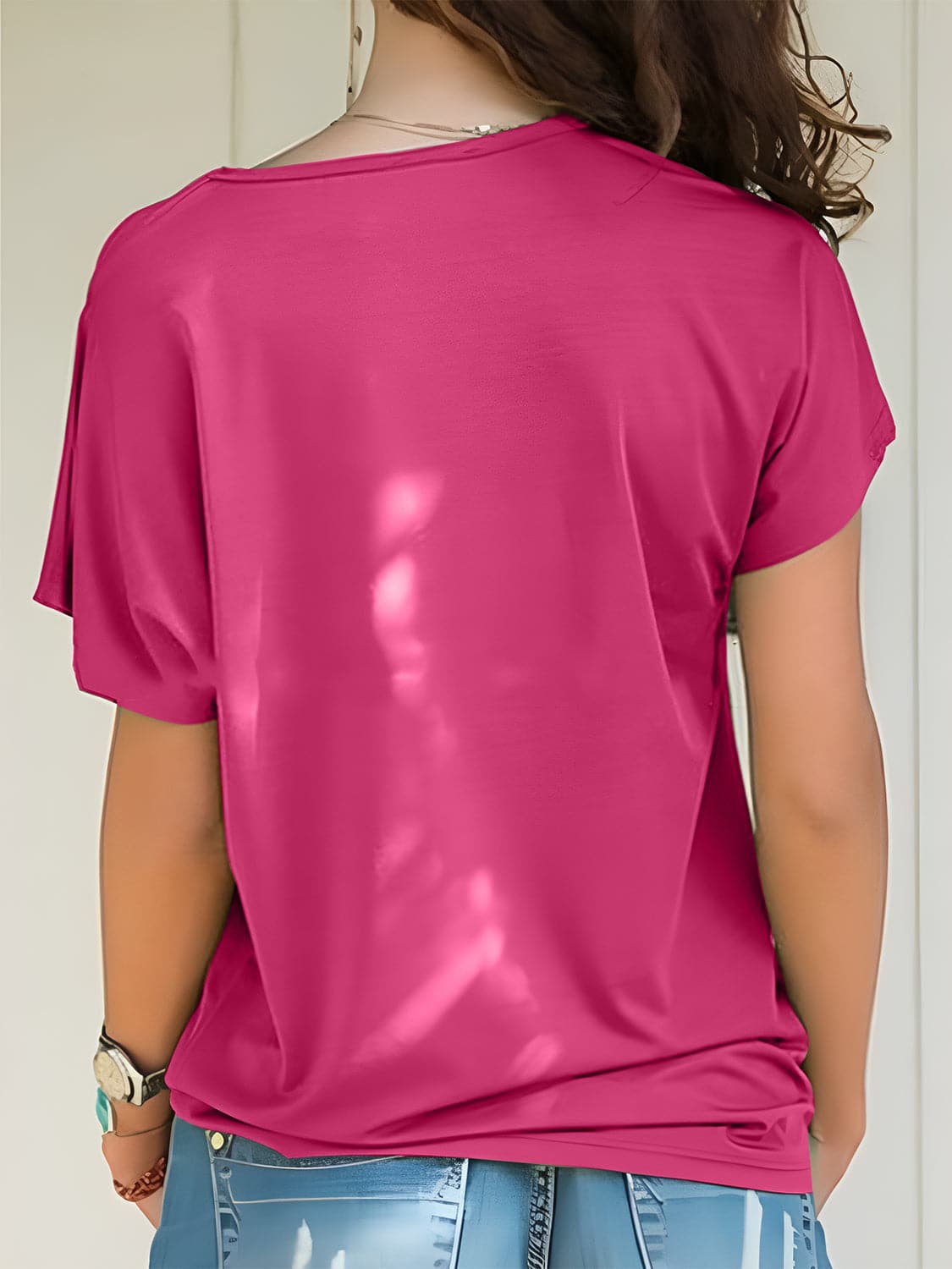 Chic asymmetrical neck tee with short sleeves