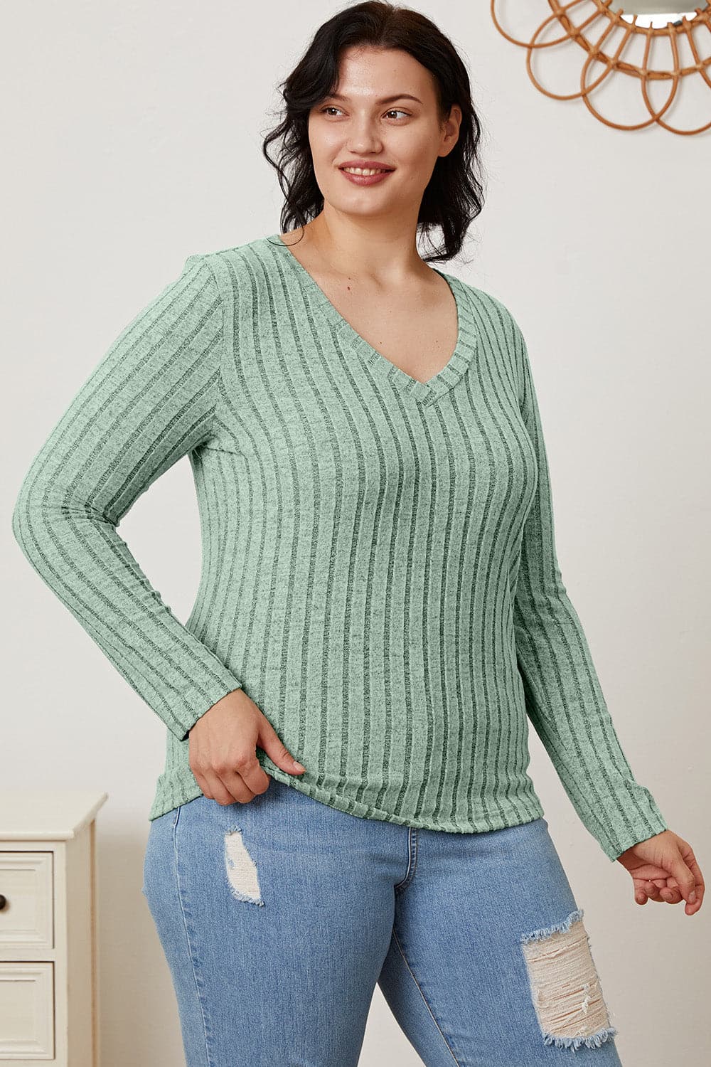 Versatile ribbed v-neck long sleeve tee for every occasion