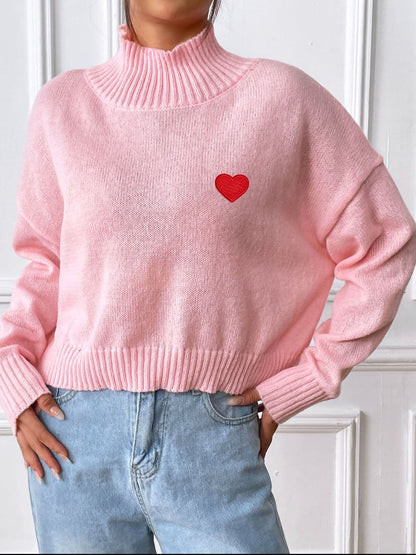 Charming heart turtleneck sweater for cozy elegance