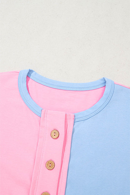Myosotis Two Tone Half Buttons Collared T Shirt for Women