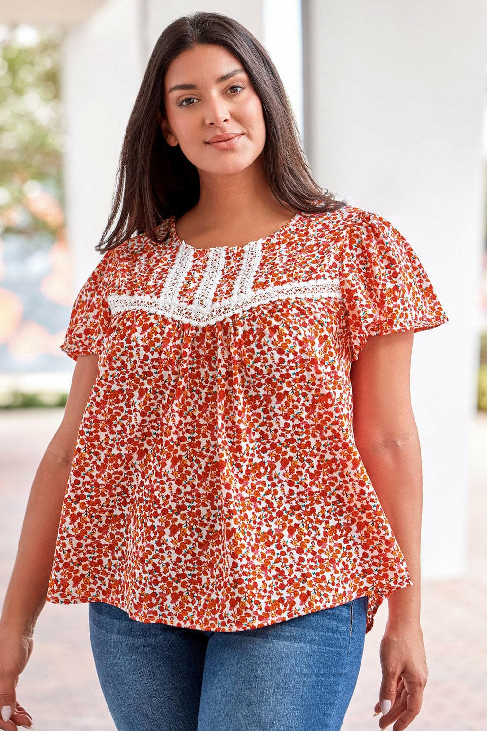 Plus Size Floral Lace Trim Round Neck BlousePlus Size Floral Lace Trim Round Neck Blouse
 
 
Pattern Type: Floral
 
Style: Casual, Chic
 
Features: Basic style
 
Neckline: Round neck
 
Length: Regular
 
SleeveLove Salve Size Floral Lace Trim Round Neck Blouseplus