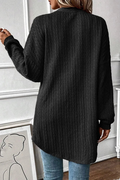 Textured long sleeve open front cover up with pockets