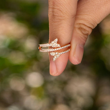 925 Sterling Silver Inlaid Zircon Butterfly Ring.