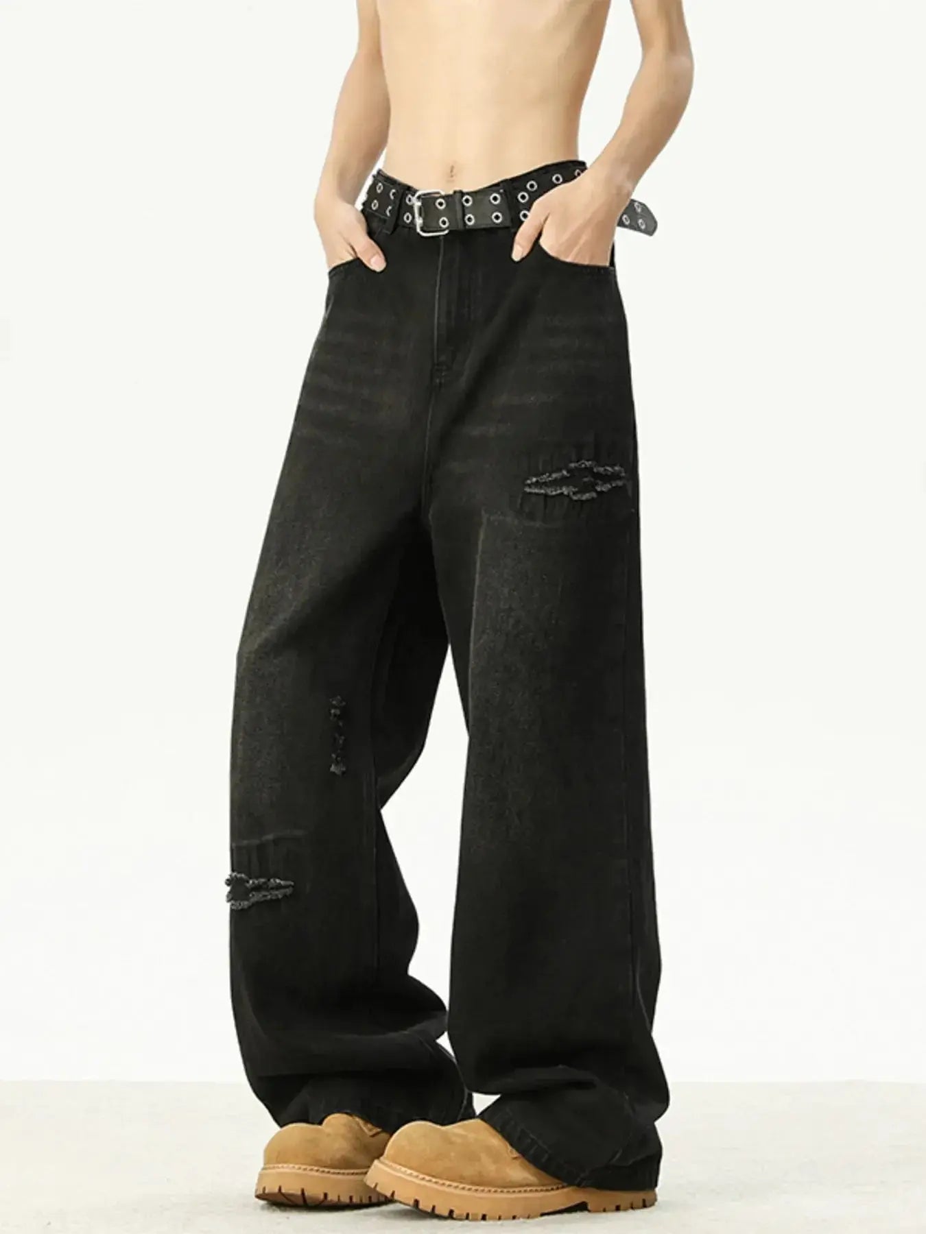 Men's Full Size Distressed Wash Loose Fit Jeans Plus Size Simply Love