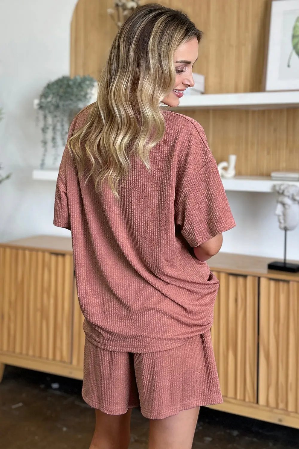 Double Take Full Size Round Neck Short Sleeve T-Shirt and Shorts Set - Love Salve