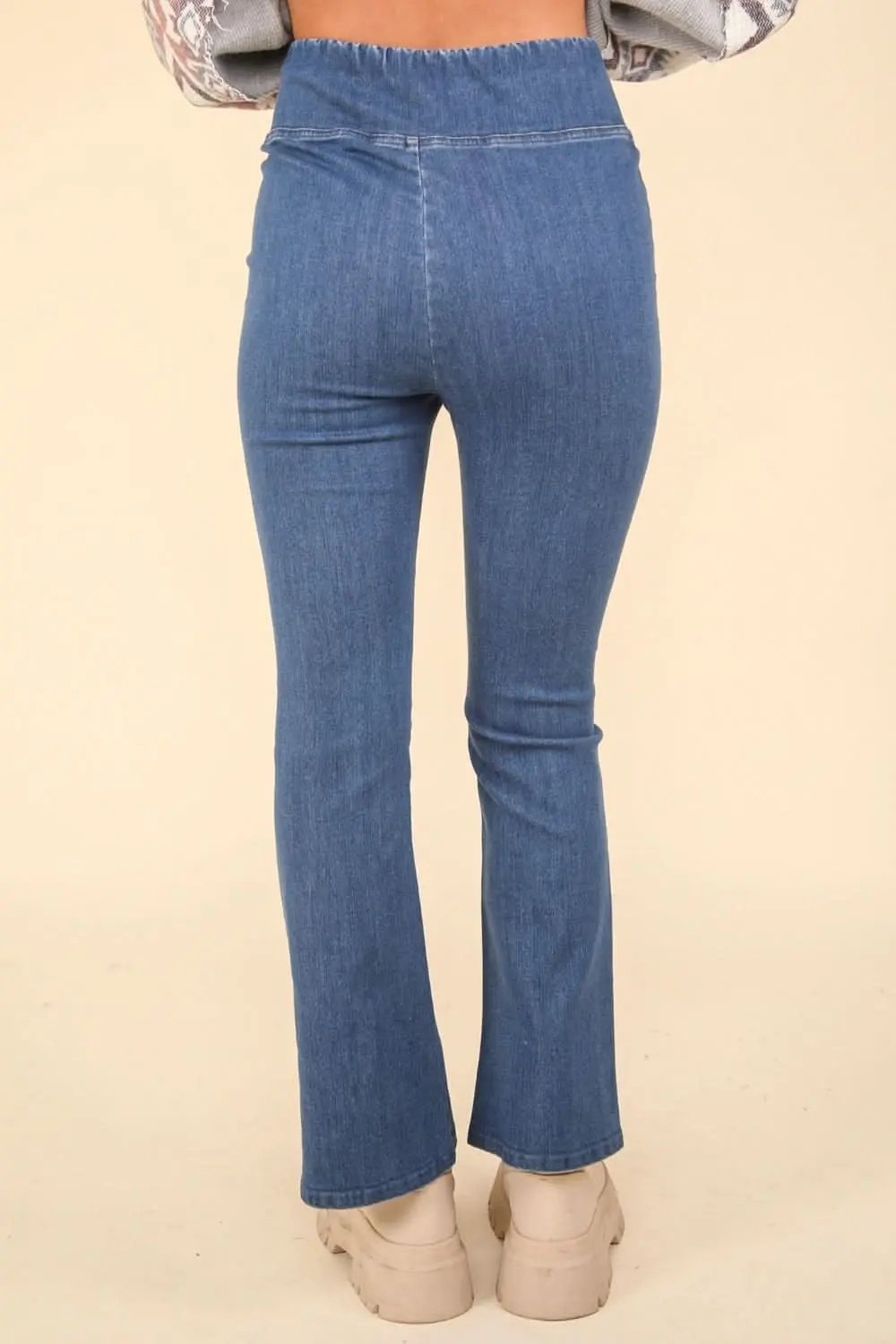 Washed denim crossover leggings - Love Salve 