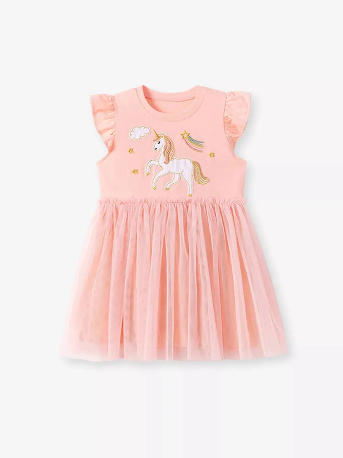 Children's Unicorn Ruffle Sleeve Tulle Dress Simply Love