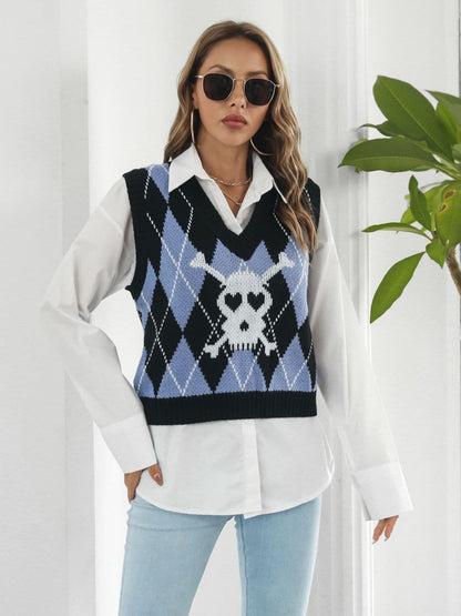 Geometric skull v-neck sweater vest