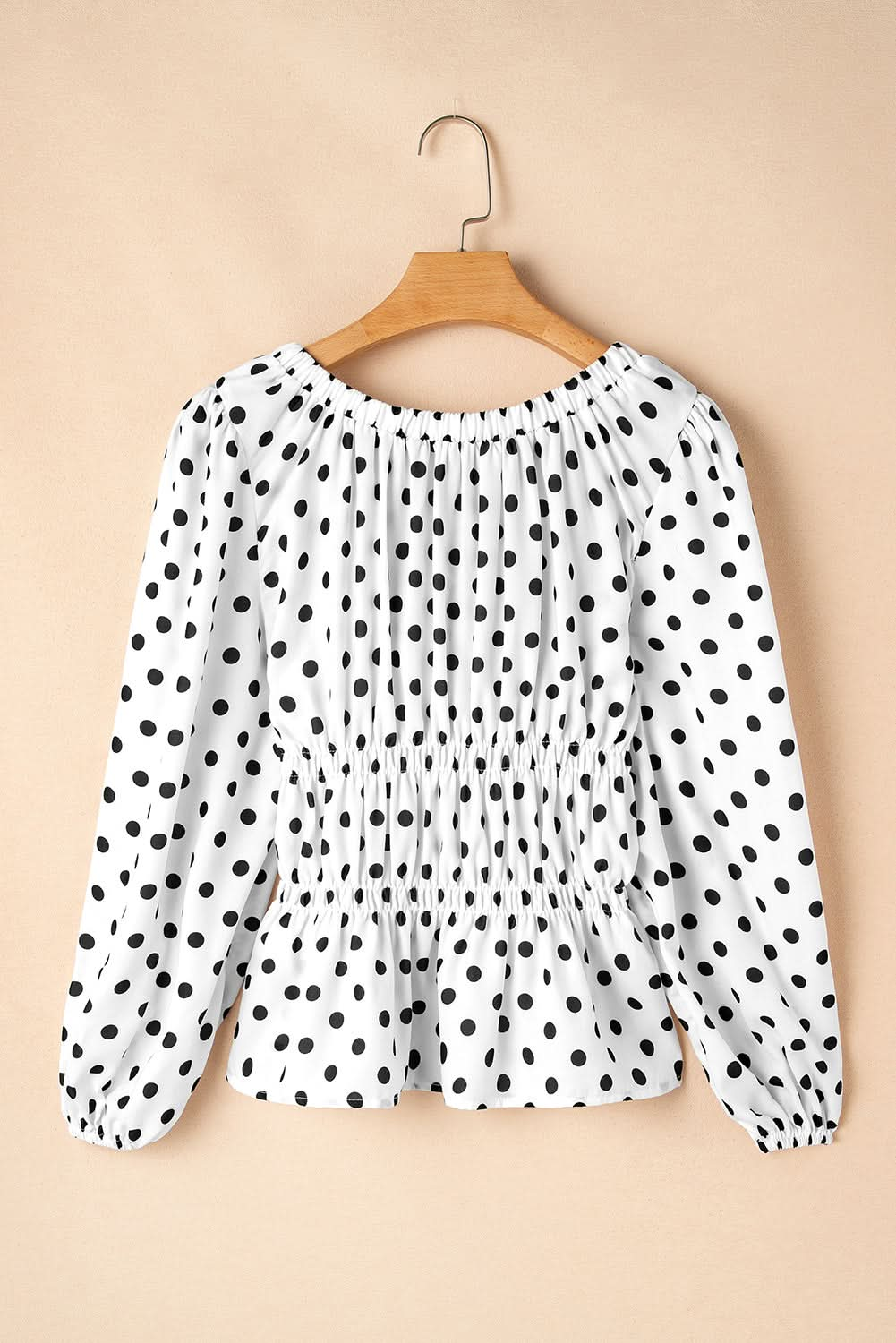 Chic Black Polka Dot Puff Sleeve Peplum Top with Bow Detail