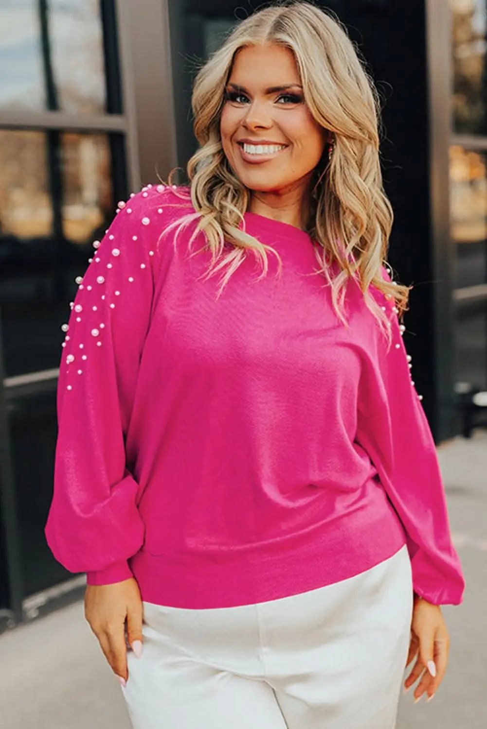 Strawberry pink plus size sweater - Love Salve 