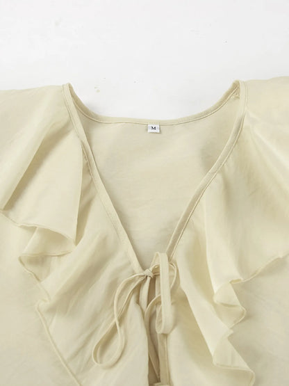 Ruffled V-Neck Top and Shorts Set