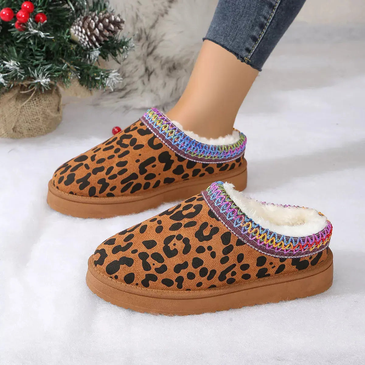 Leopard Print Plush Lined Warm Slip-Ons Simply Love