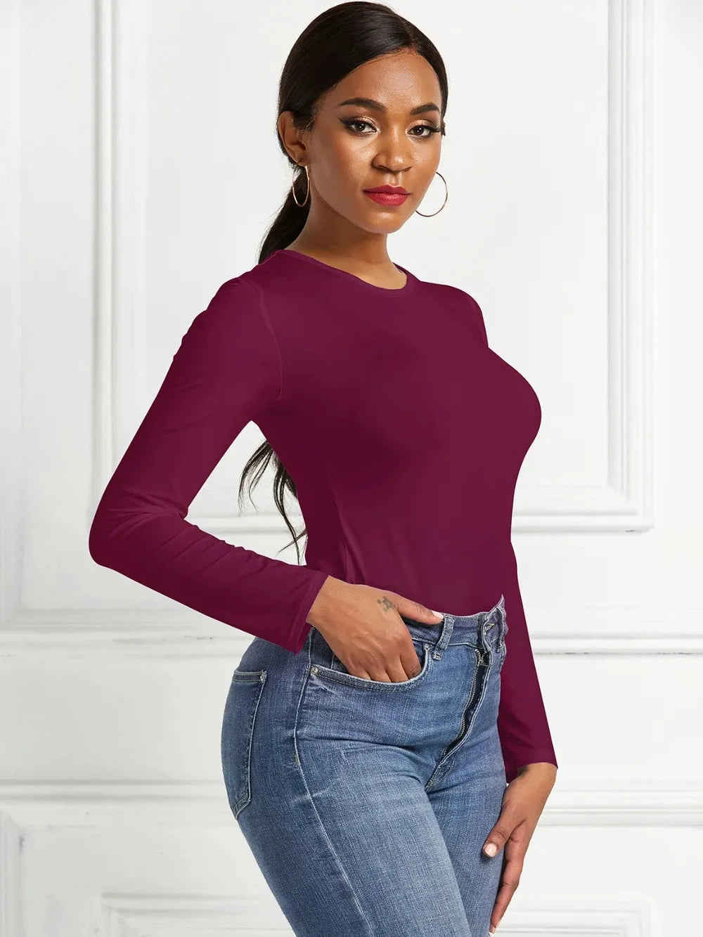 Round Neck Long Sleeve Bodysuit Coco’s Tee Boutique