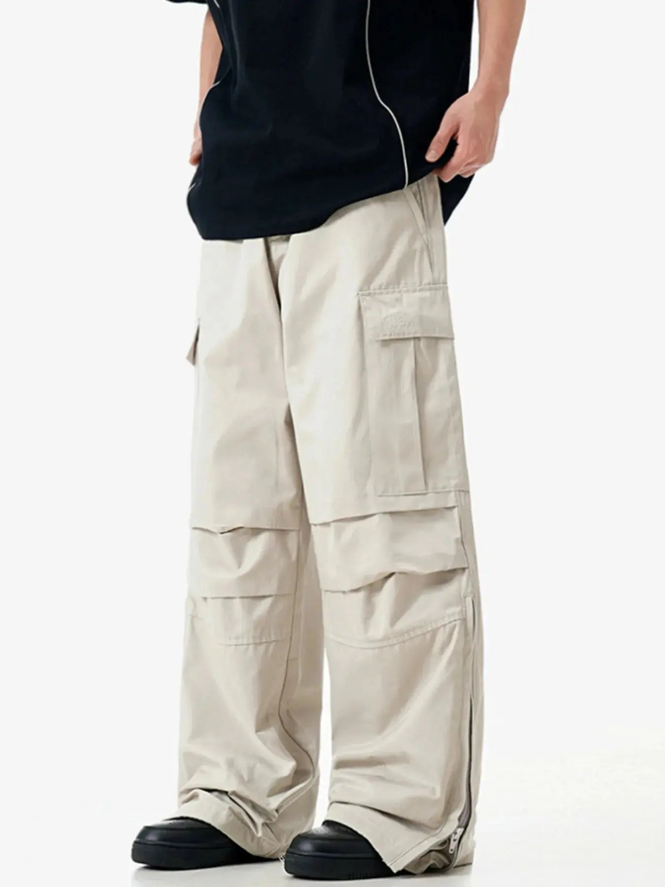 Men's Loose Fit Cargo Pants With Multiple Pockets Polyester Spandex Blend Simply Love