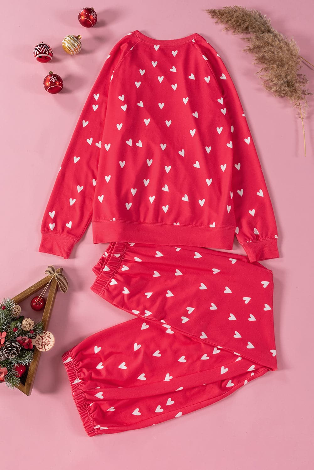 Heart Round Neck Top and Pants Set.