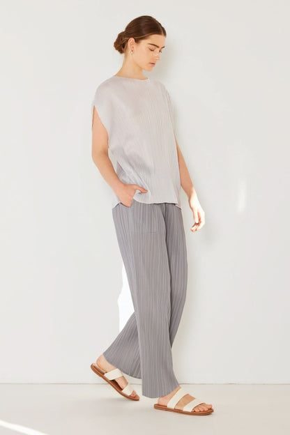 Elegant Pleated Elastic-Waist Straight-Leg Pants for Versatile Styling