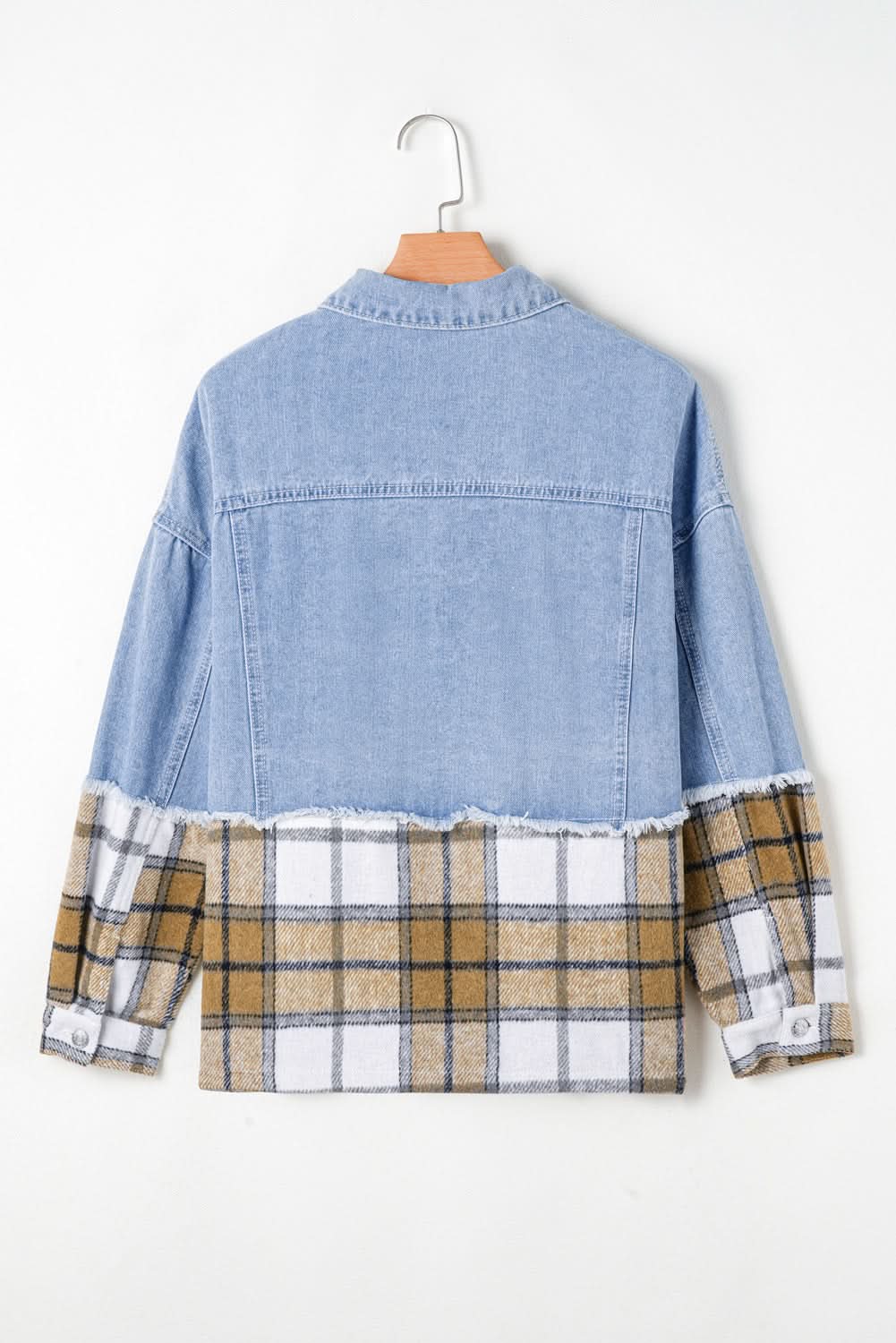 Khaki Plaid Patchwork Buttoned Oversized Denim Jacket - Love Salve 