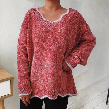 V-Neck Drop Shoulder Long Sleeve Sweater.