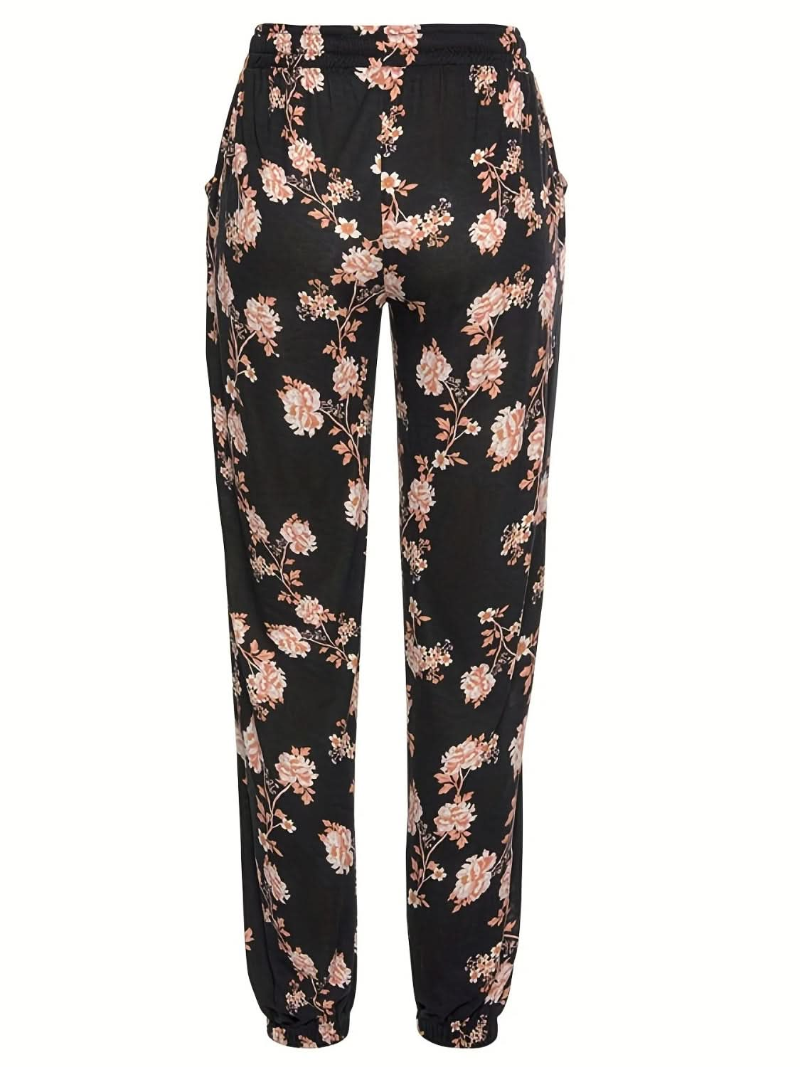 Floral Pocketed Trousers - 100% Polyester