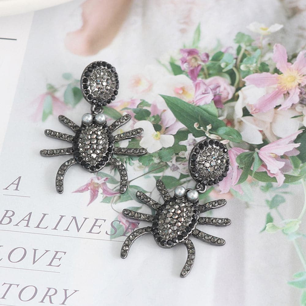 Sparkling alloy spider earrings