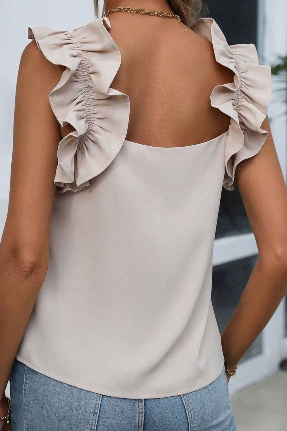 Ruffled Square Neck Tank.