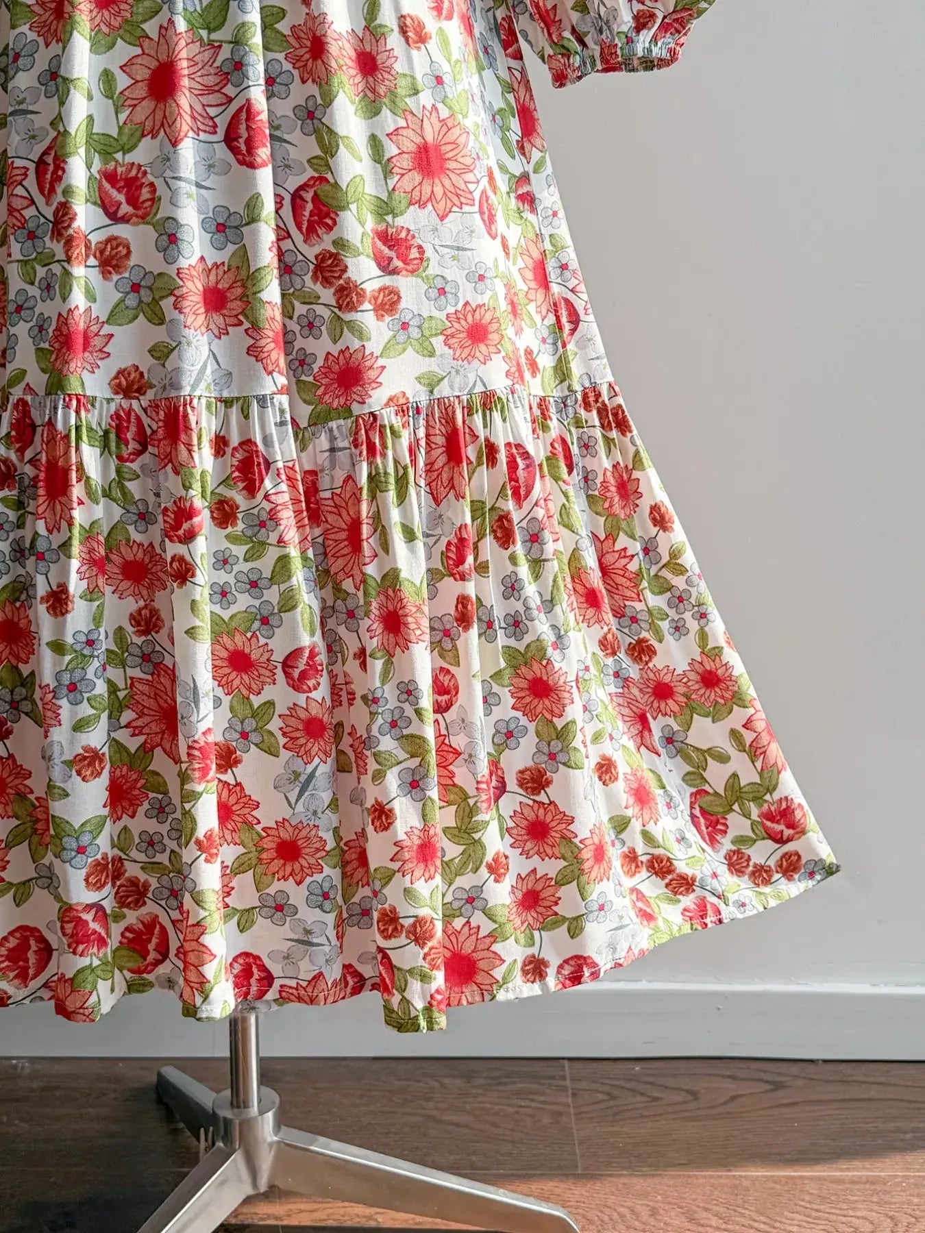 Floral Print V-Neck Bohemian Midi Dress Simply Love