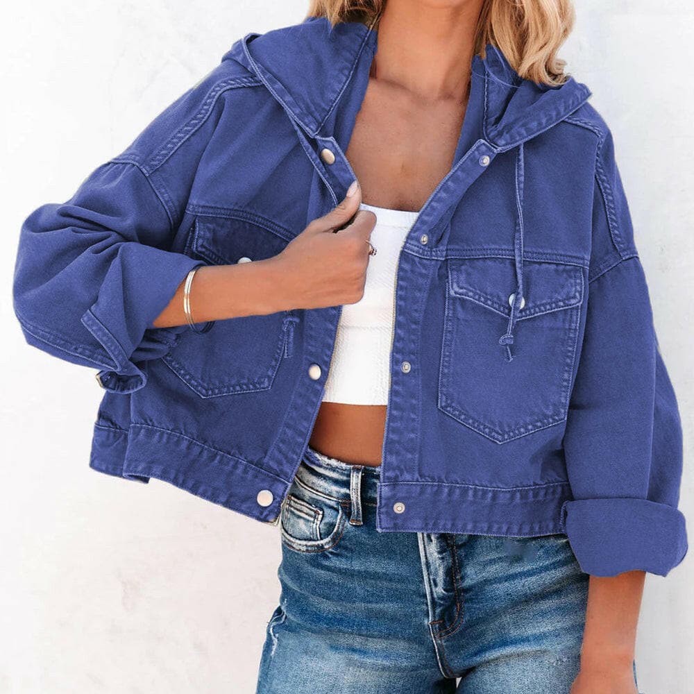 Hooded Dropped Shoulder Denim Jacket.