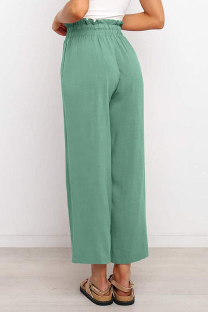 Drawstring Paperbag Waist Wide Leg Pants.