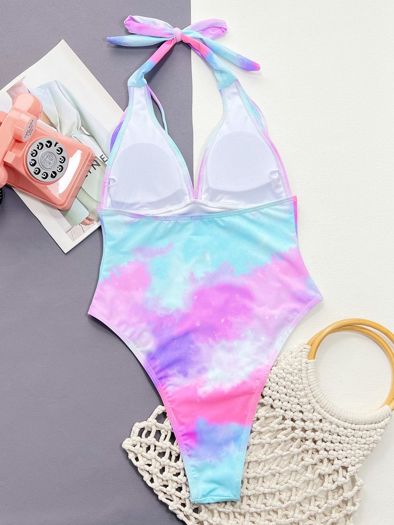 Tie-Dye Halter Neck One-Piece Swimsuit.