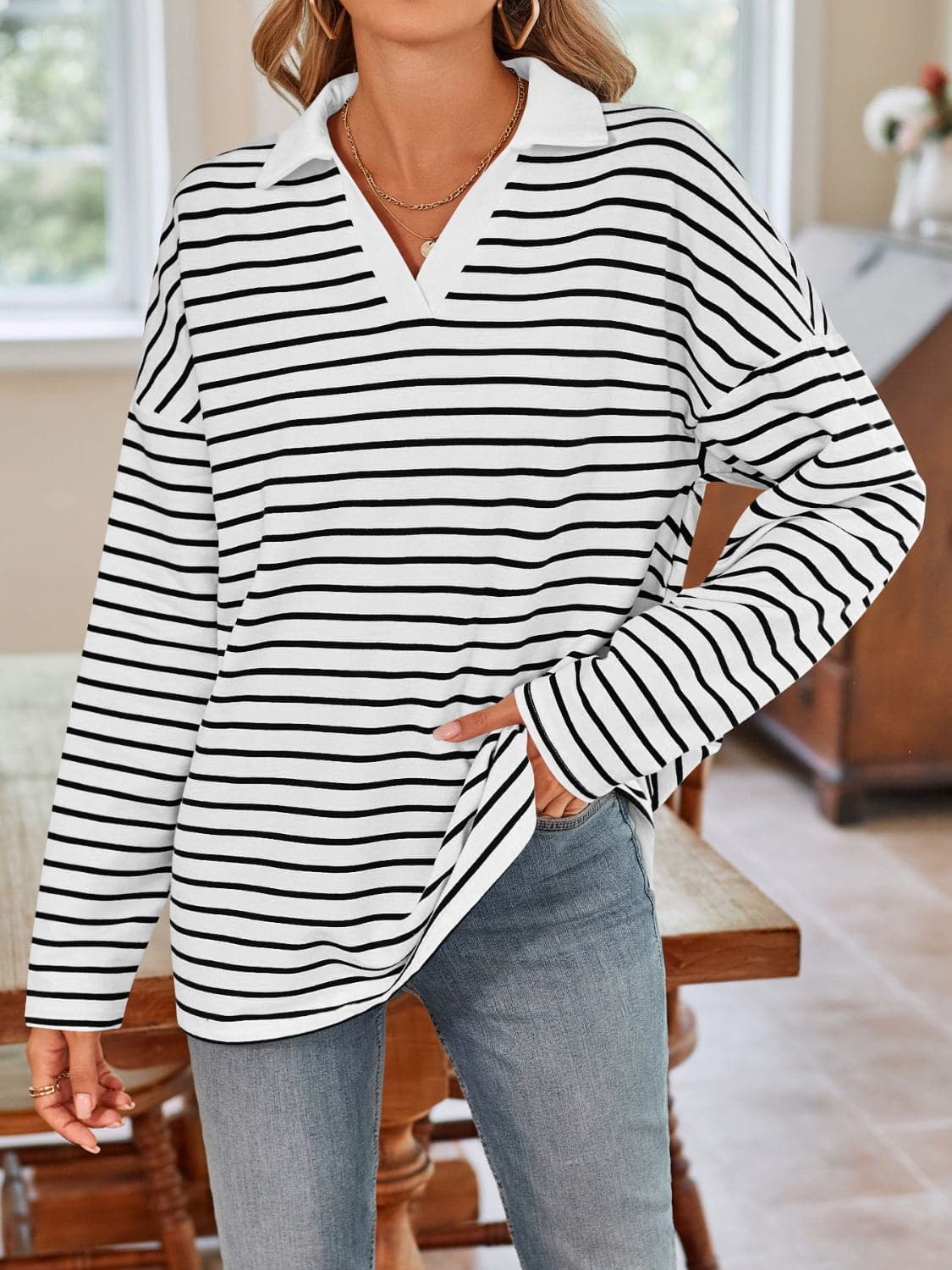 Chic striped long sleeve tee