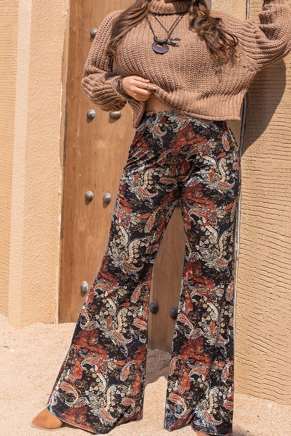 Plus Size Printed Wide Leg Long Pants.