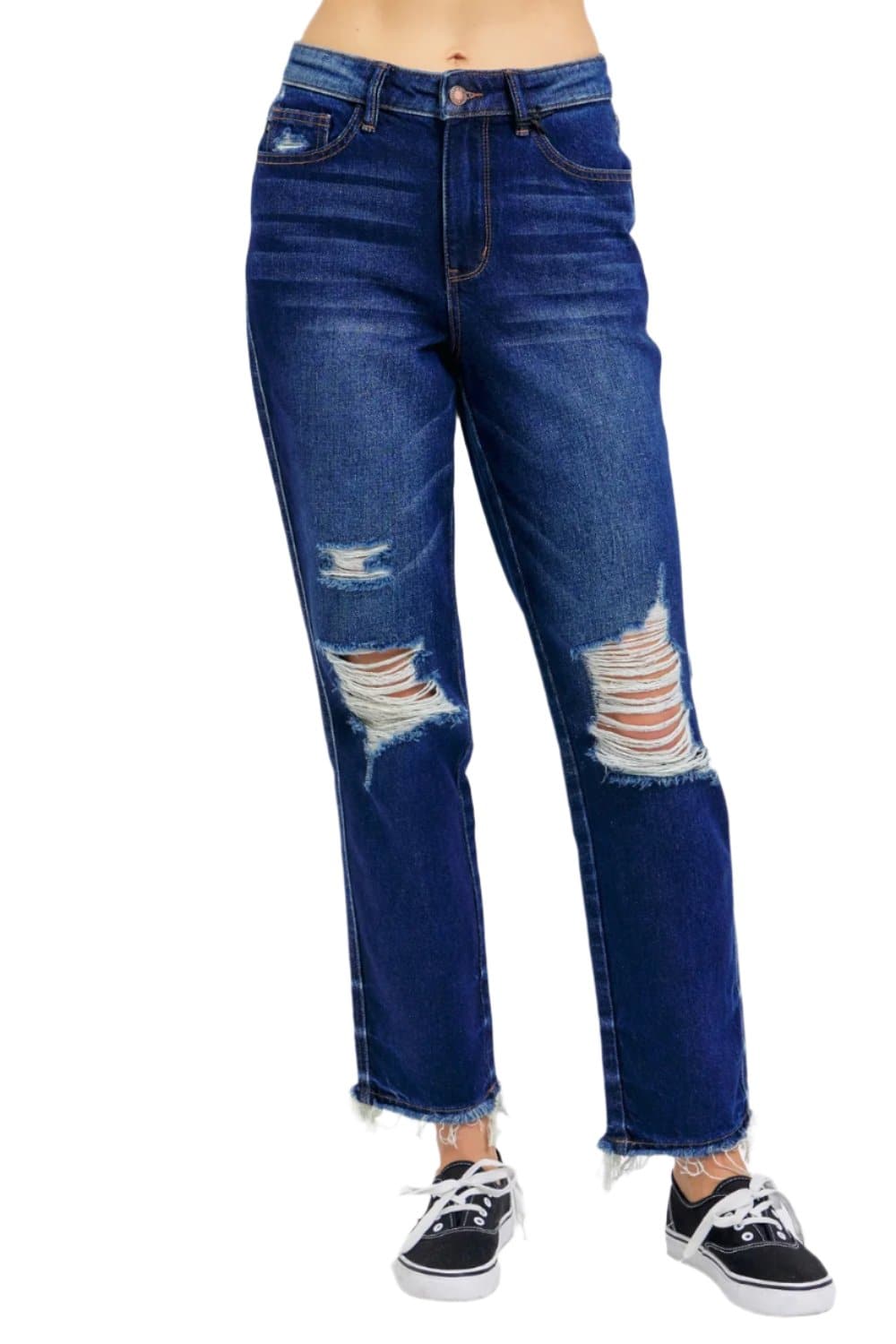 Judy Blue Full Size High Waist Rigid Magic Heavy Destroy Straight Jeans.