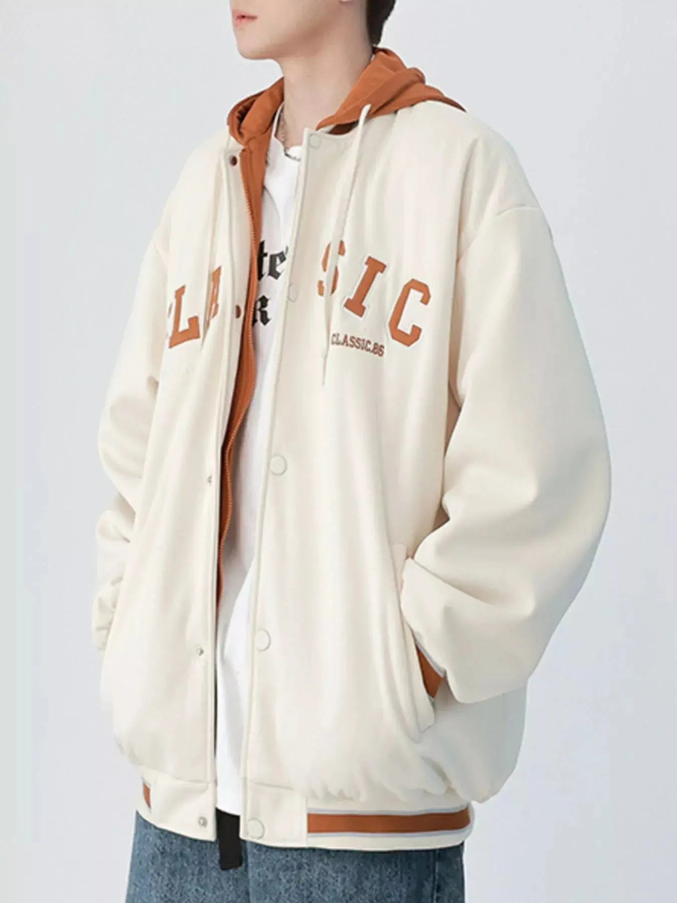 Men's Plus Size Snap Down Long Sleeve Drawstring Hooded Jacket Simply Love