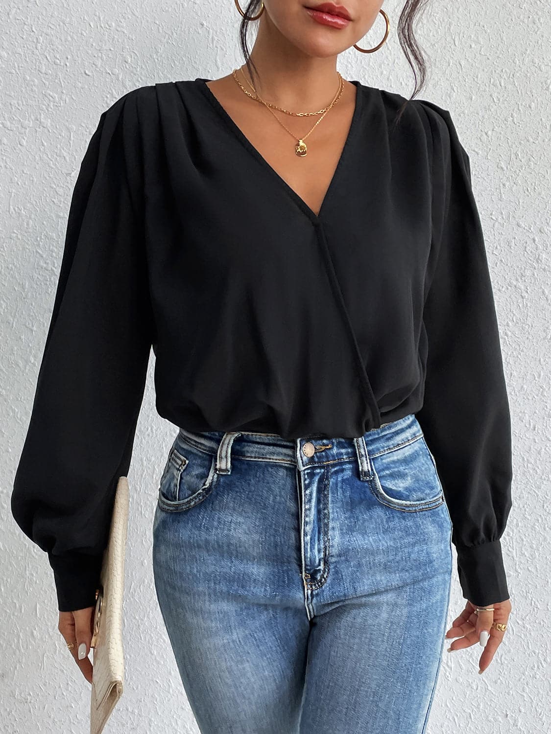 Surplice Ruched Long Sleeve Bodysuit.